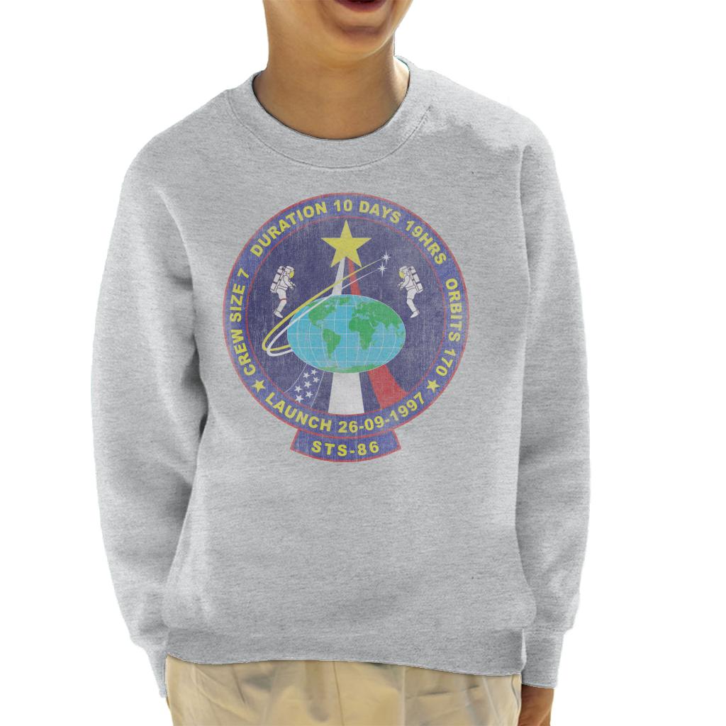NASA STS 86 Atlantis Mission Badge Distressed Kids Sweatshirt-ALL + EVERY