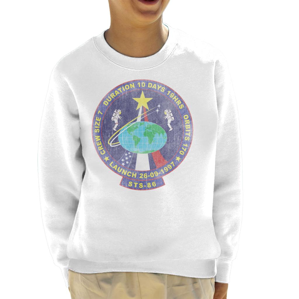 NASA STS 86 Atlantis Mission Badge Distressed Kids Sweatshirt-ALL + EVERY