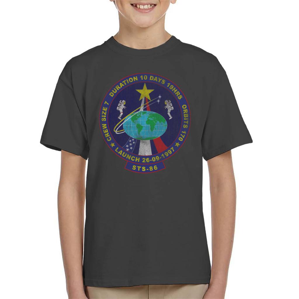 NASA STS 86 Atlantis Mission Badge Distressed Kids T-Shirt-ALL + EVERY