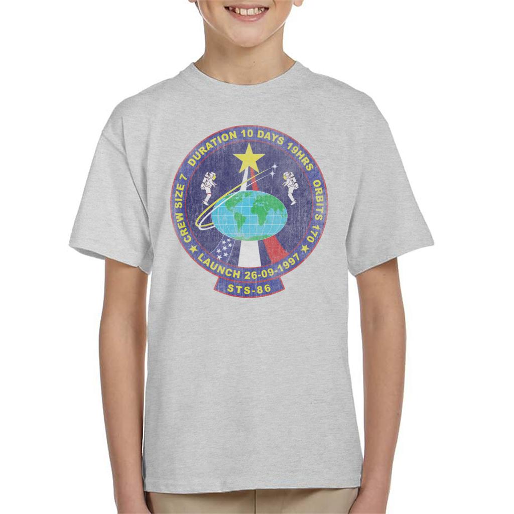 NASA STS 86 Atlantis Mission Badge Distressed Kids T-Shirt-ALL + EVERY