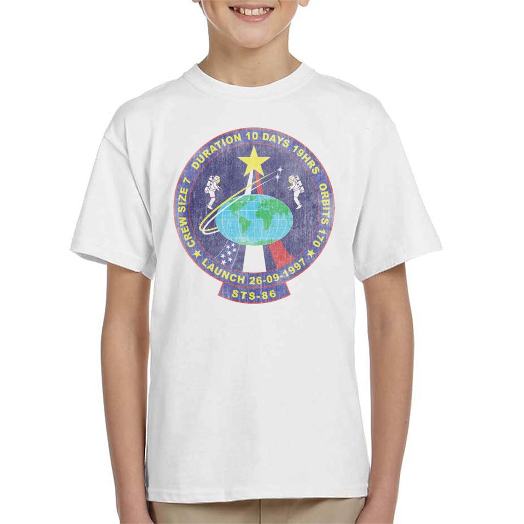 NASA STS 86 Atlantis Mission Badge Distressed Kids T-Shirt-ALL + EVERY