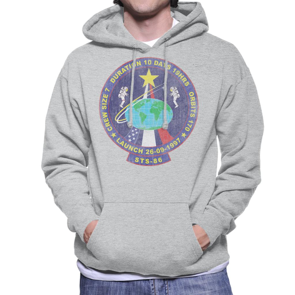 NASA STS 86 Atlantis Mission Badge Distressed Men's Hooded Sweatshirt-ALL + EVERY