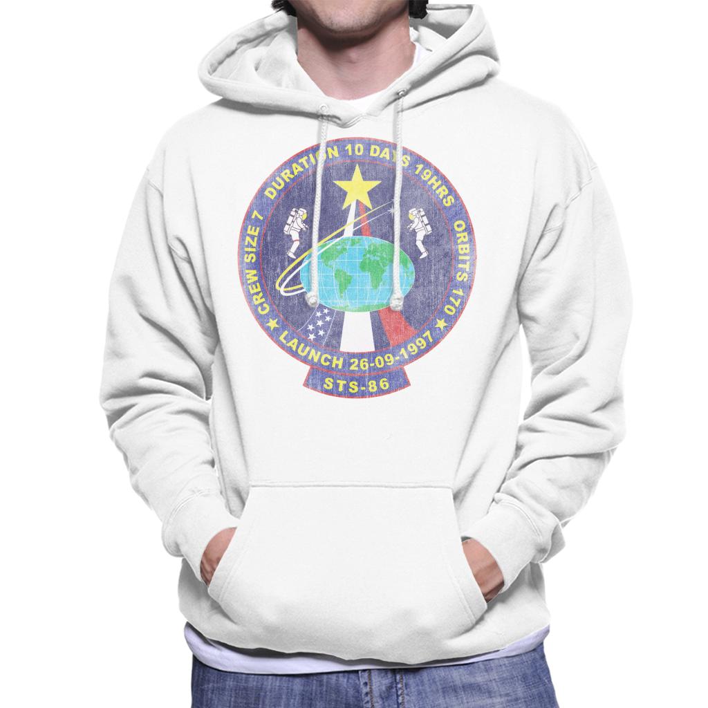 NASA STS 86 Atlantis Mission Badge Distressed Men's Hooded Sweatshirt-ALL + EVERY