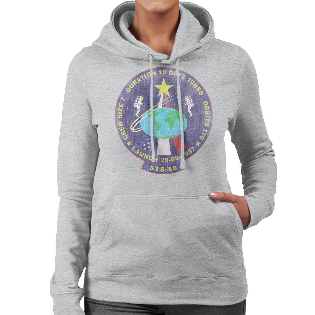 NASA STS 86 Atlantis Mission Badge Distressed Women's Hooded Sweatshirt-ALL + EVERY