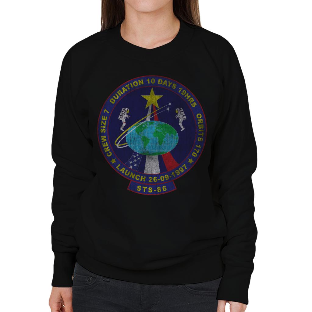 NASA STS 86 Atlantis Mission Badge Distressed Women's Sweatshirt-ALL + EVERY