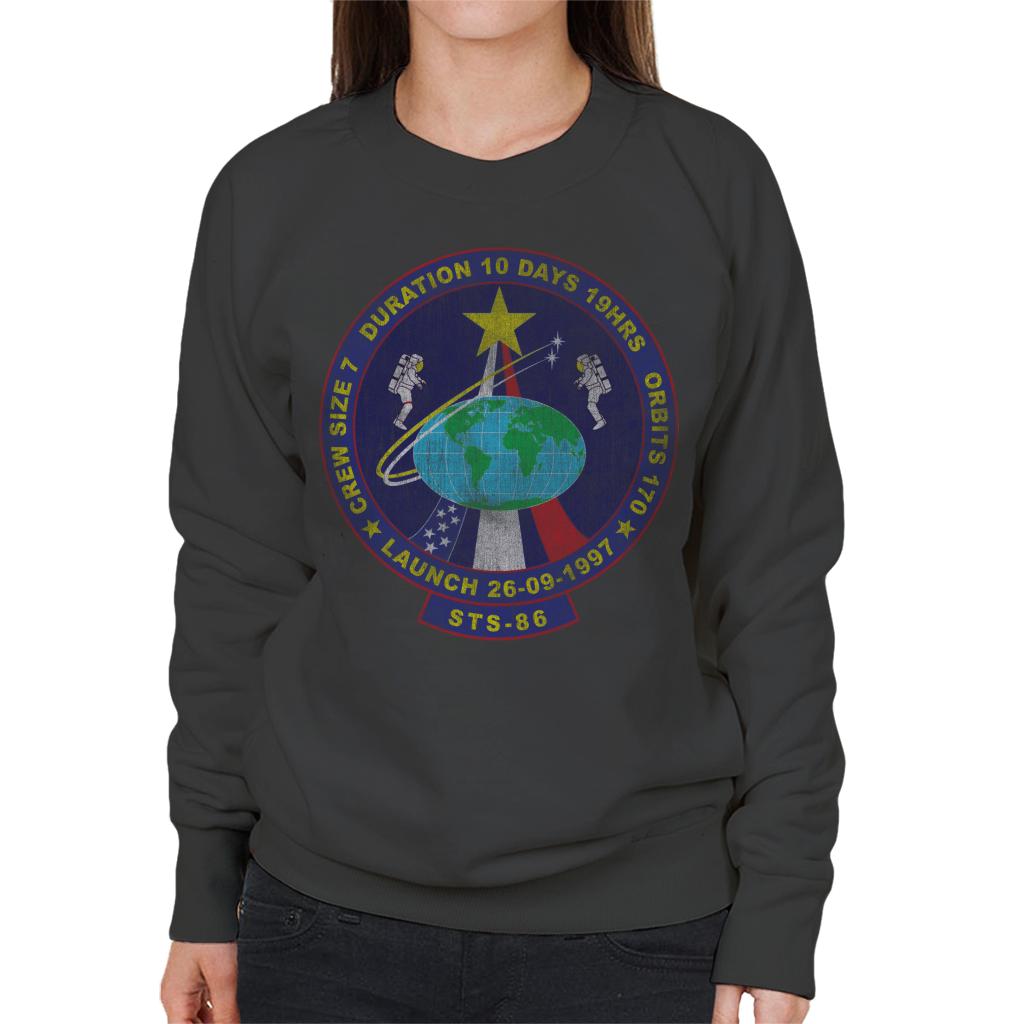 NASA STS 86 Atlantis Mission Badge Distressed Women's Sweatshirt-ALL + EVERY