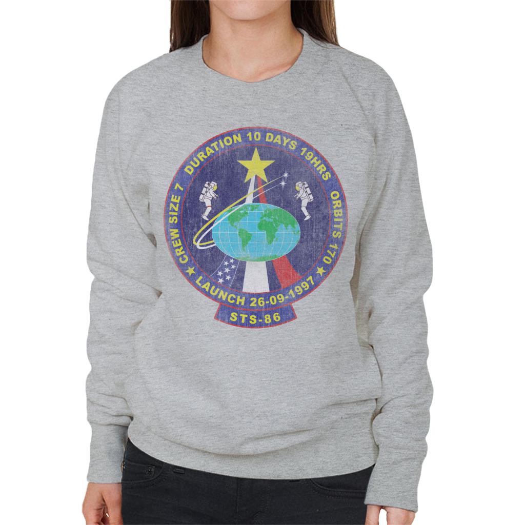 NASA STS 86 Atlantis Mission Badge Distressed Women's Sweatshirt-ALL + EVERY