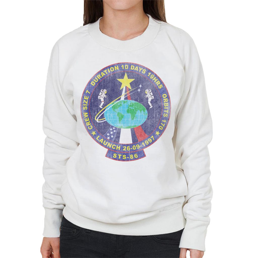 NASA STS 86 Atlantis Mission Badge Distressed Women's Sweatshirt-ALL + EVERY