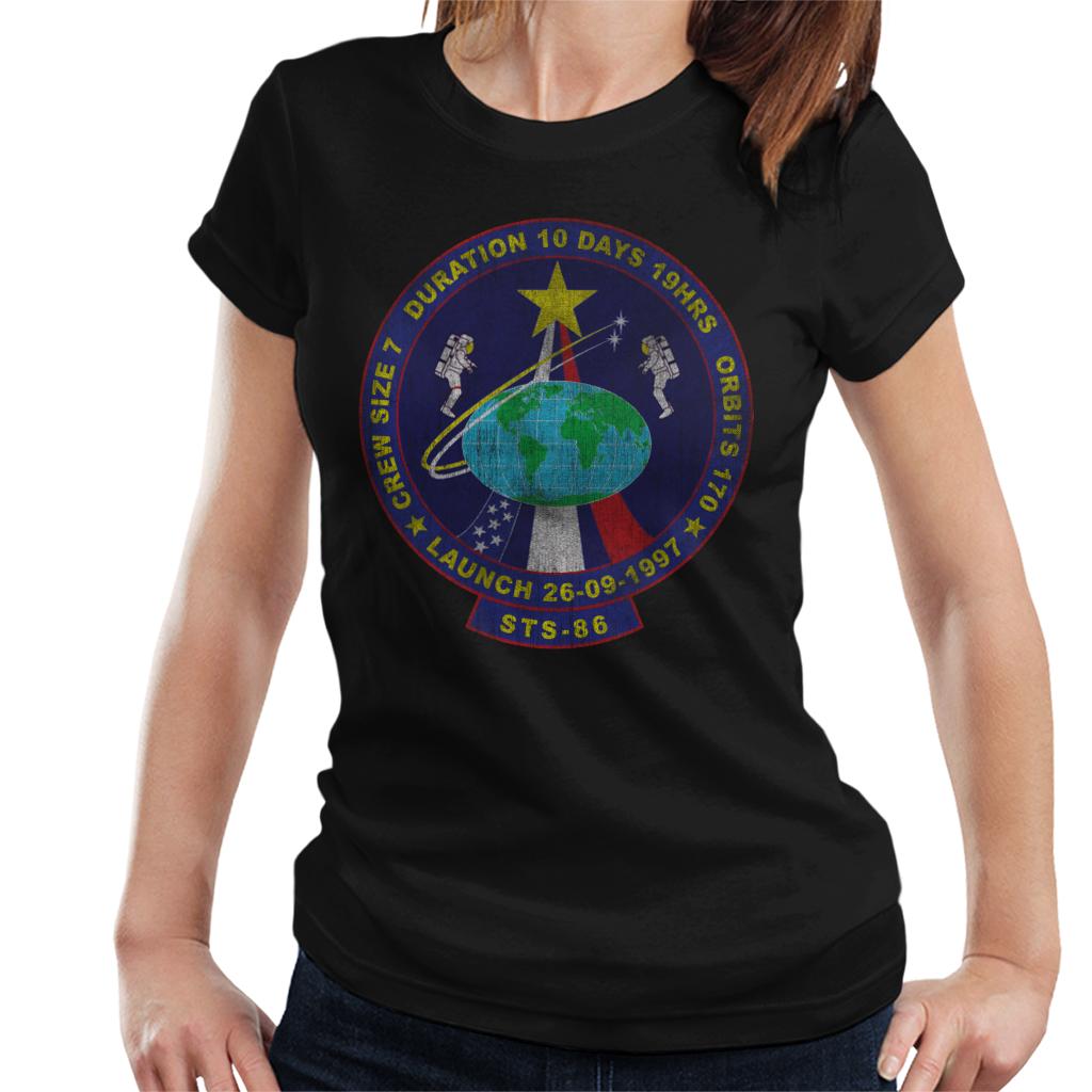 NASA STS 86 Atlantis Mission Badge Distressed Women's T-Shirt-ALL + EVERY