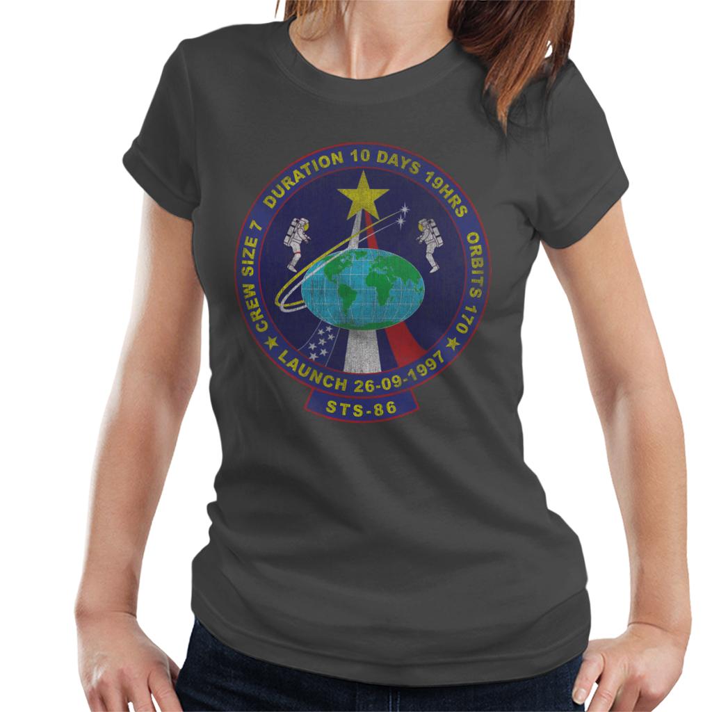 NASA STS 86 Atlantis Mission Badge Distressed Women's T-Shirt-ALL + EVERY