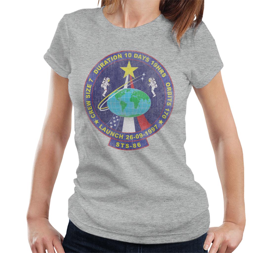 NASA STS 86 Atlantis Mission Badge Distressed Women's T-Shirt-ALL + EVERY