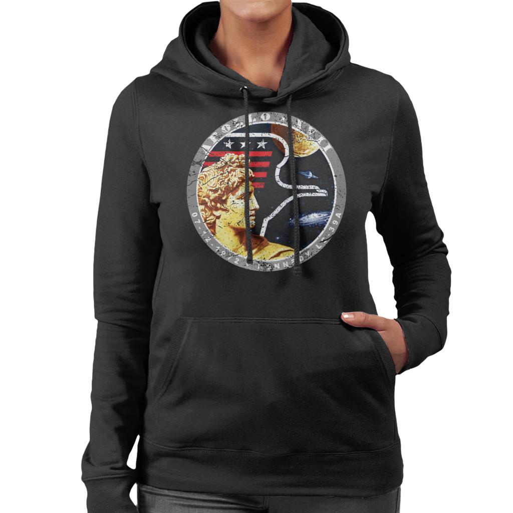 NASA Apollo 17 Mission Badge Distressed Women's Hooded Sweatshirt-ALL + EVERY