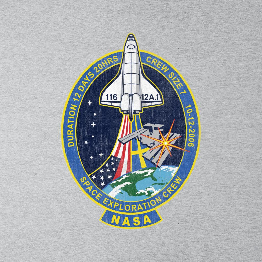 NASA STS 116 Discovery Mission Badge Distressed Women's Hooded Sweatshirt-ALL + EVERY