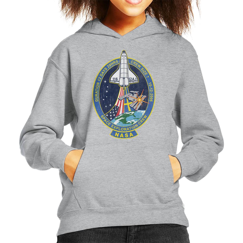 NASA STS 116 Discovery Mission Badge Distressed Kids Hooded Sweatshirt-ALL + EVERY