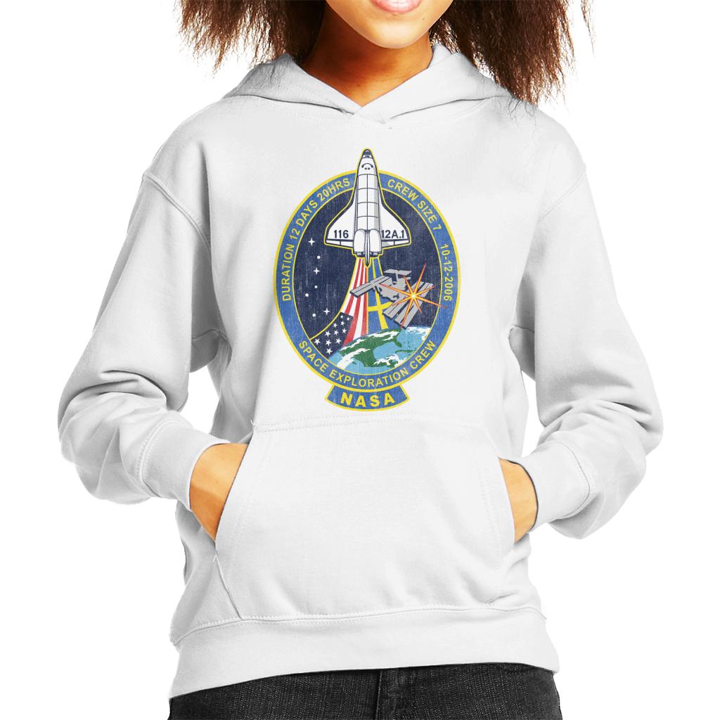 NASA STS 116 Discovery Mission Badge Distressed Kids Hooded Sweatshirt-ALL + EVERY