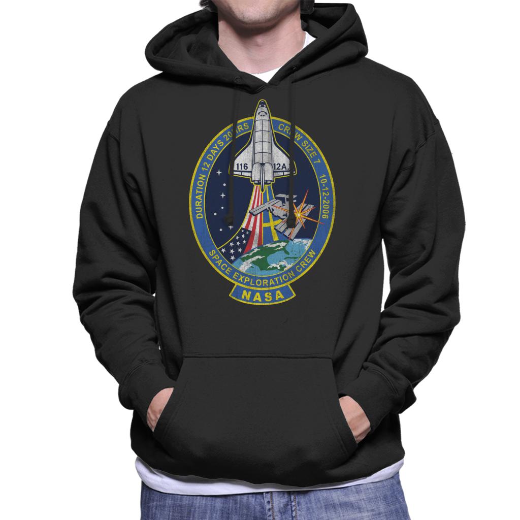 NASA STS 116 Discovery Mission Badge Distressed Men's Hooded Sweatshirt-ALL + EVERY