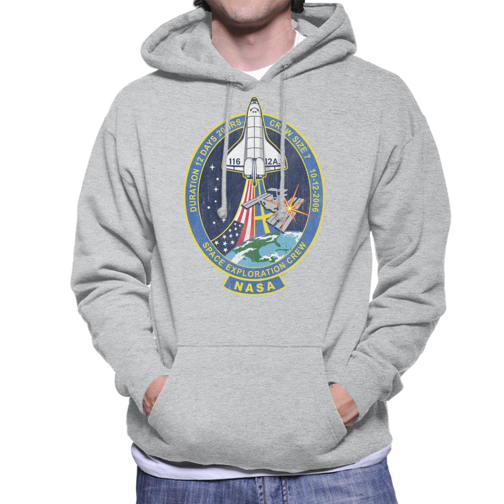 NASA STS 116 Discovery Mission Badge Distressed Men's Hooded Sweatshirt-ALL + EVERY