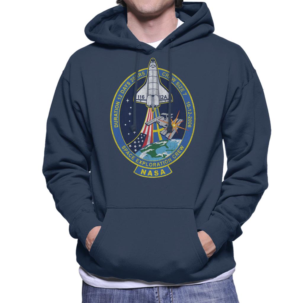 NASA STS 116 Discovery Mission Badge Distressed Men's Hooded Sweatshirt-ALL + EVERY