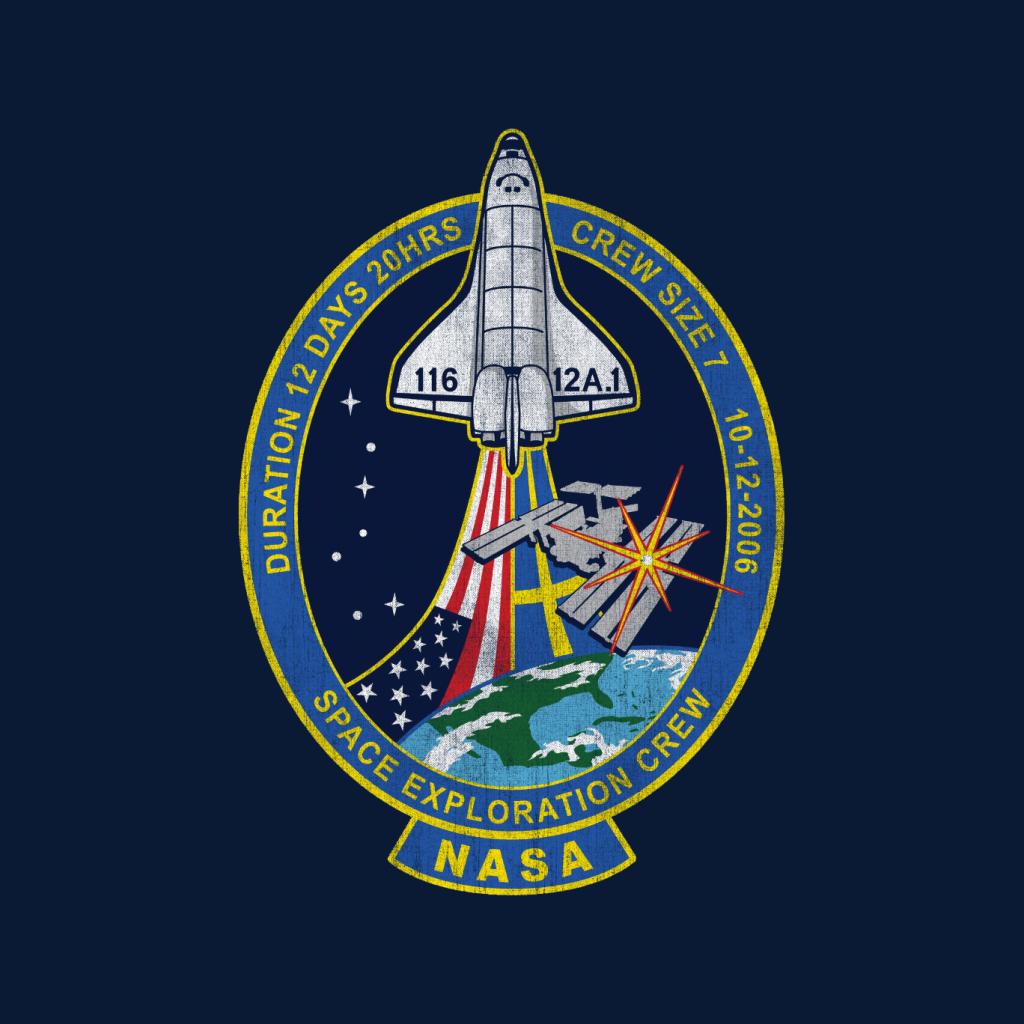 NASA STS 116 Discovery Mission Badge Distressed Men's Sweatshirt-ALL + EVERY