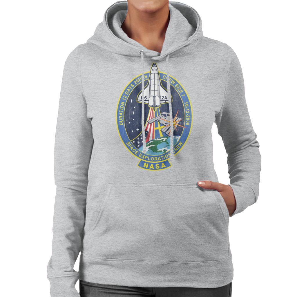 NASA STS 116 Discovery Mission Badge Distressed Women's Hooded Sweatshirt-ALL + EVERY