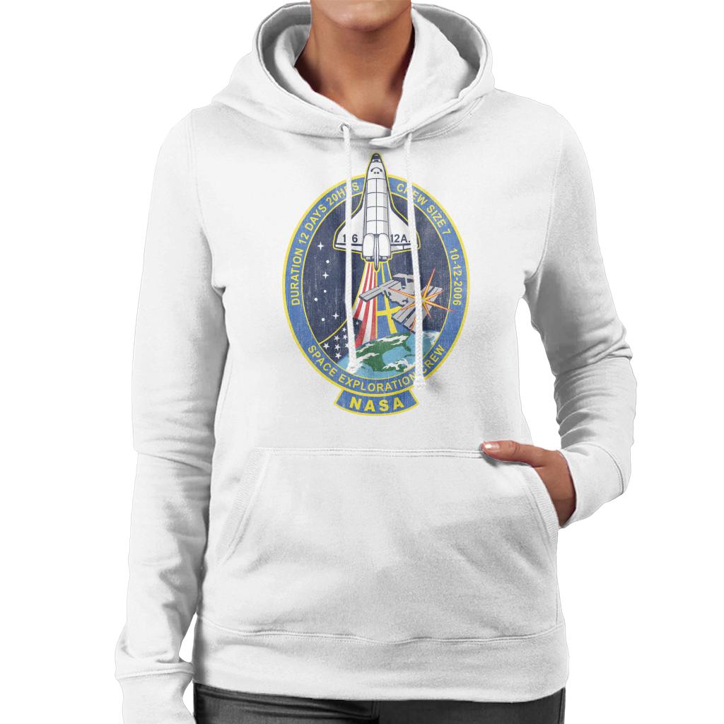 NASA STS 116 Discovery Mission Badge Distressed Women's Hooded Sweatshirt-ALL + EVERY