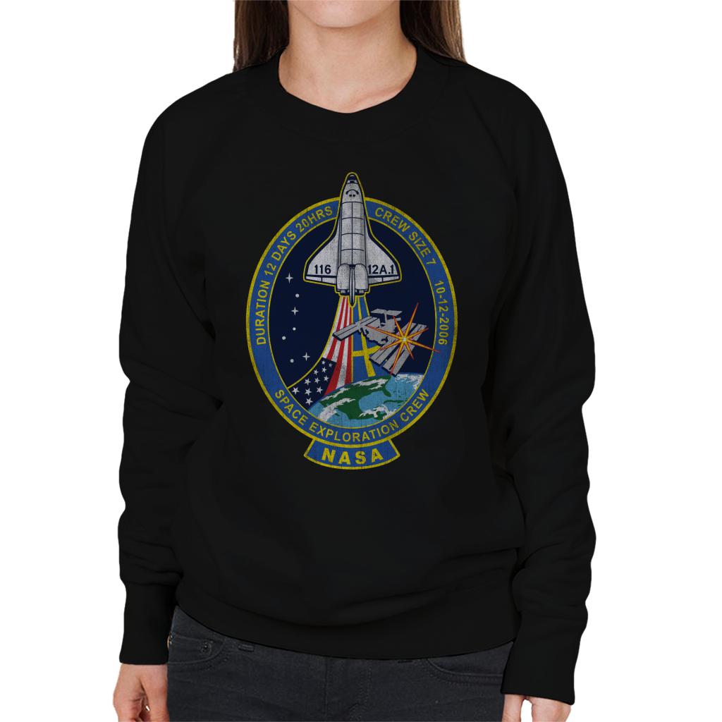 NASA STS 116 Discovery Mission Badge Distressed Women's Sweatshirt-ALL + EVERY