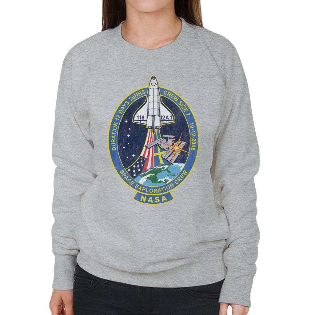 NASA STS 116 Discovery Mission Badge Distressed Women's Sweatshirt-ALL + EVERY