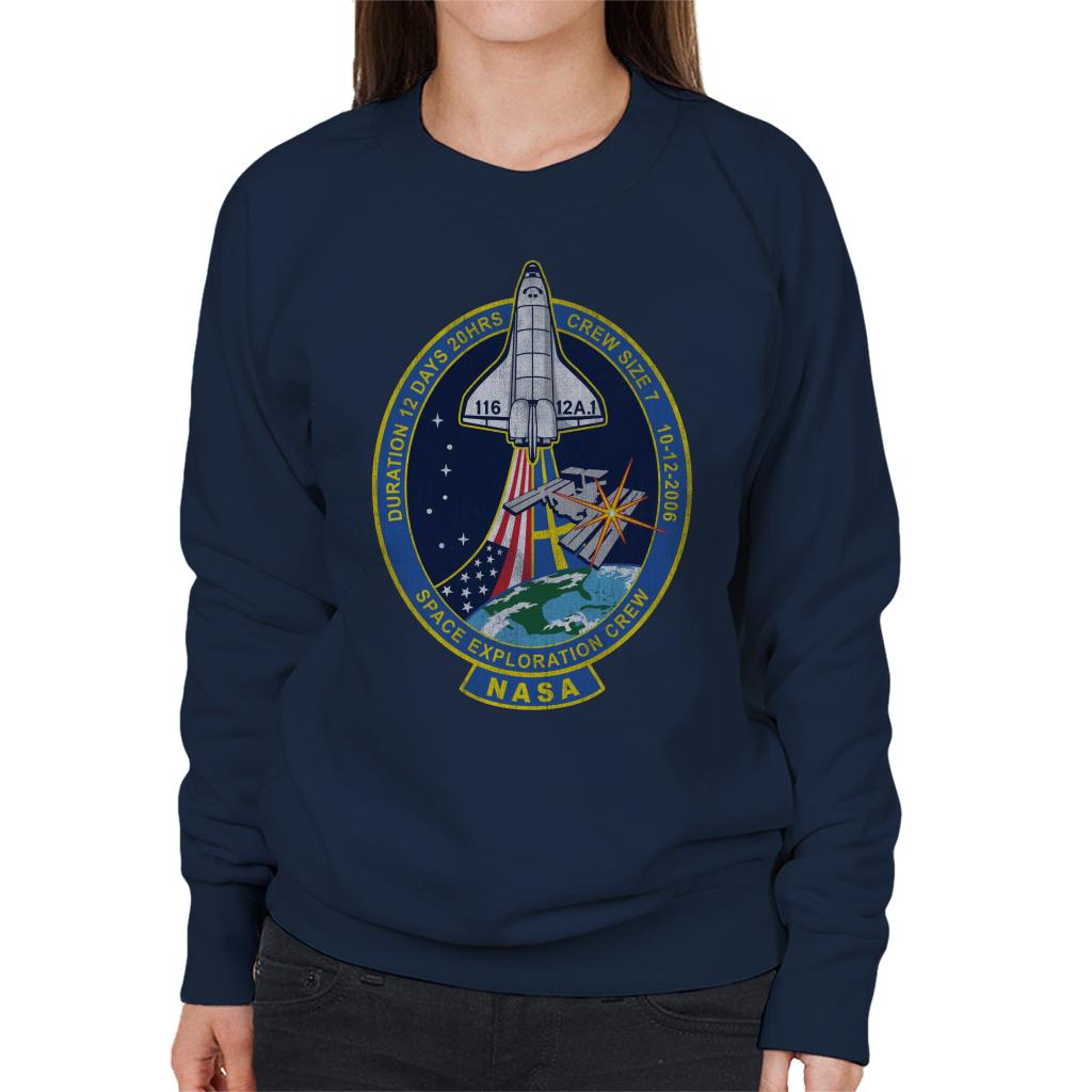 NASA STS 116 Discovery Mission Badge Distressed Women's Sweatshirt-ALL + EVERY