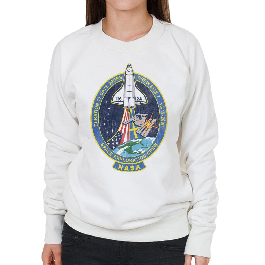 NASA STS 116 Discovery Mission Badge Distressed Women's Sweatshirt-ALL + EVERY