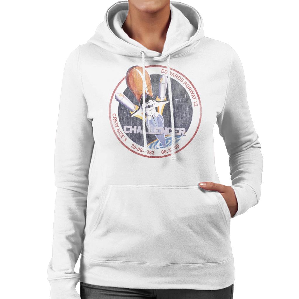 NASA STS 6 Challenger Mission Badge Distressed Women's Hooded Sweatshirt-ALL + EVERY