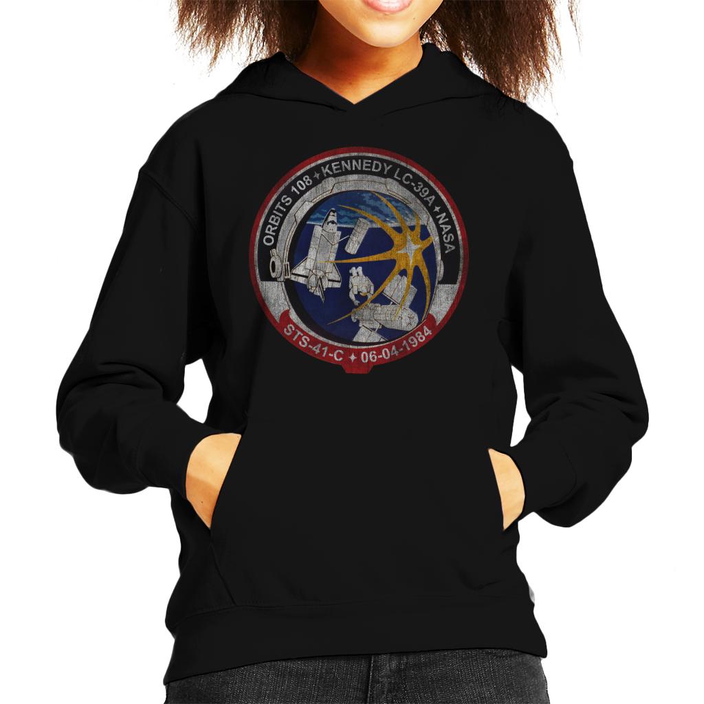 NASA STS 41 C Challenger Mission Badge Distressed Kids Hooded Sweatshirt-ALL + EVERY