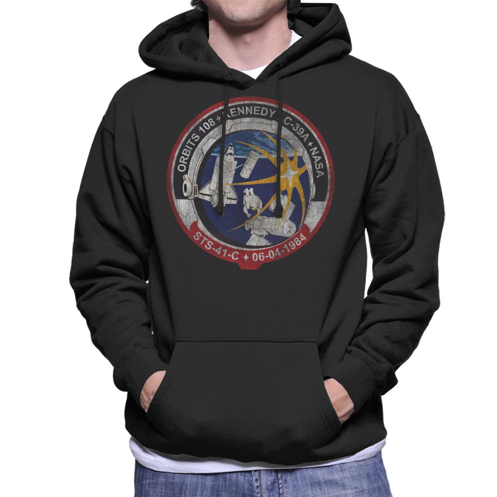 NASA STS 41 C Challenger Mission Badge Distressed Men's Hooded Sweatshirt-ALL + EVERY