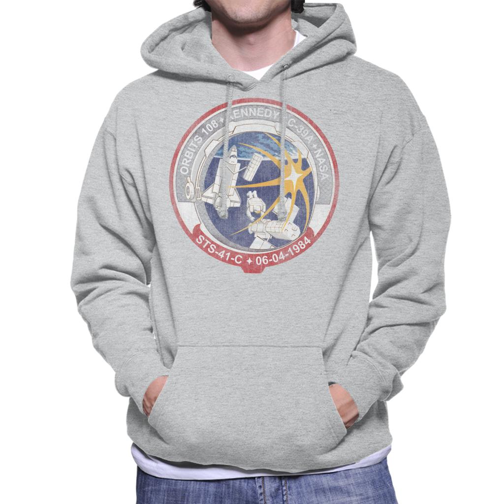 NASA STS 41 C Challenger Mission Badge Distressed Men's Hooded Sweatshirt-ALL + EVERY