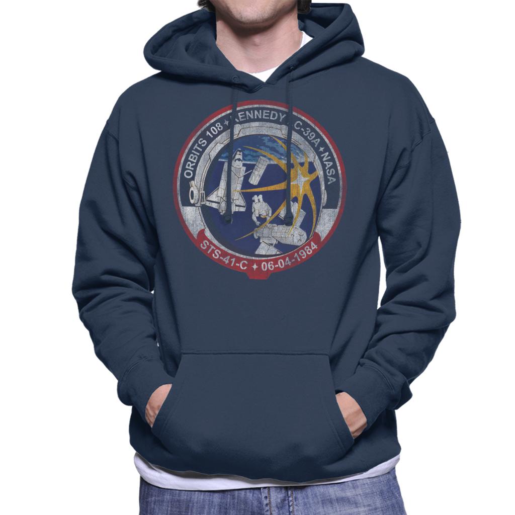 NASA STS 41 C Challenger Mission Badge Distressed Men's Hooded Sweatshirt-ALL + EVERY