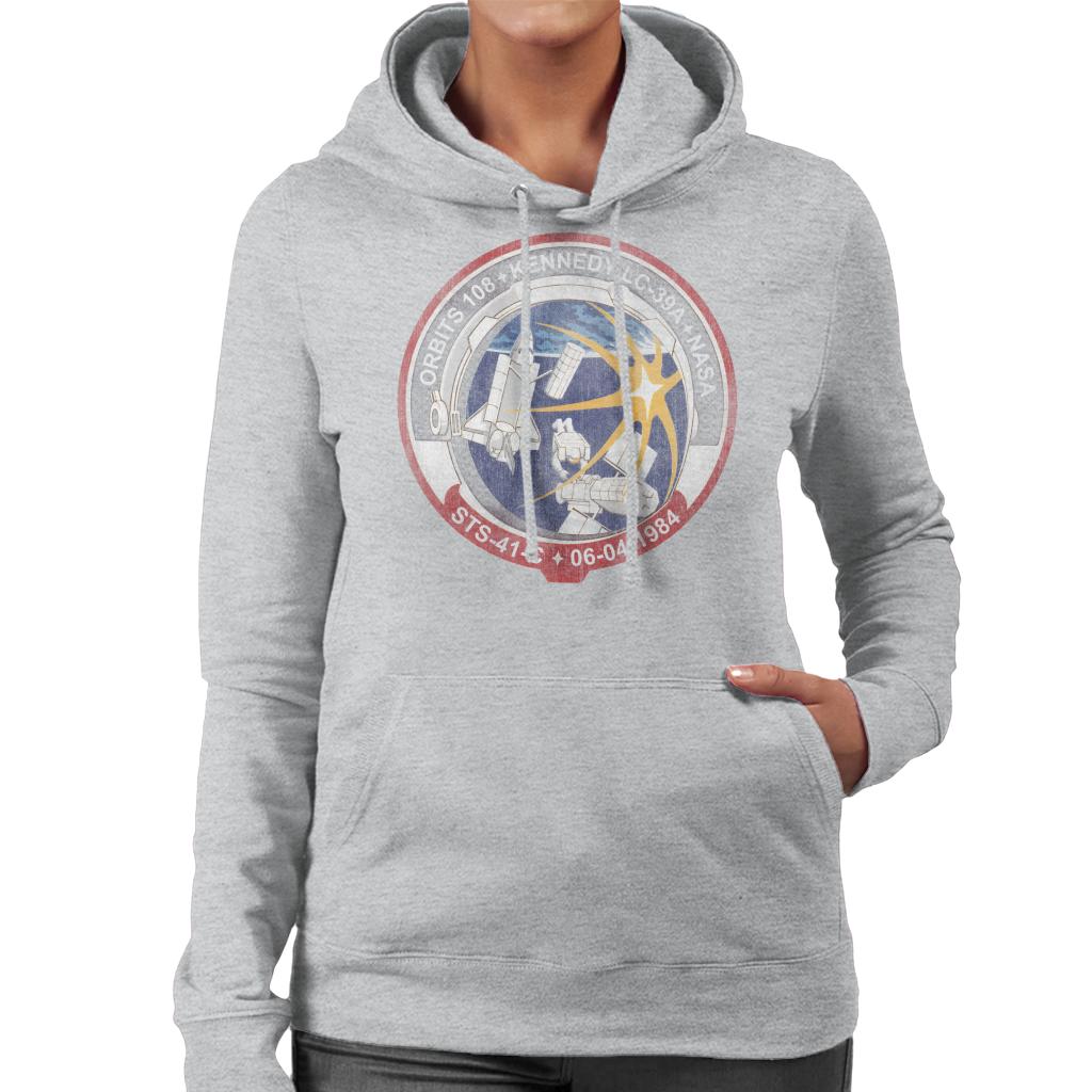 NASA STS 41 C Challenger Mission Badge Distressed Women's Hooded Sweatshirt-ALL + EVERY