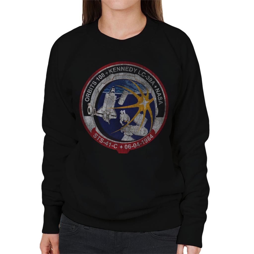 NASA STS 41 C Challenger Mission Badge Distressed Women's Sweatshirt-ALL + EVERY