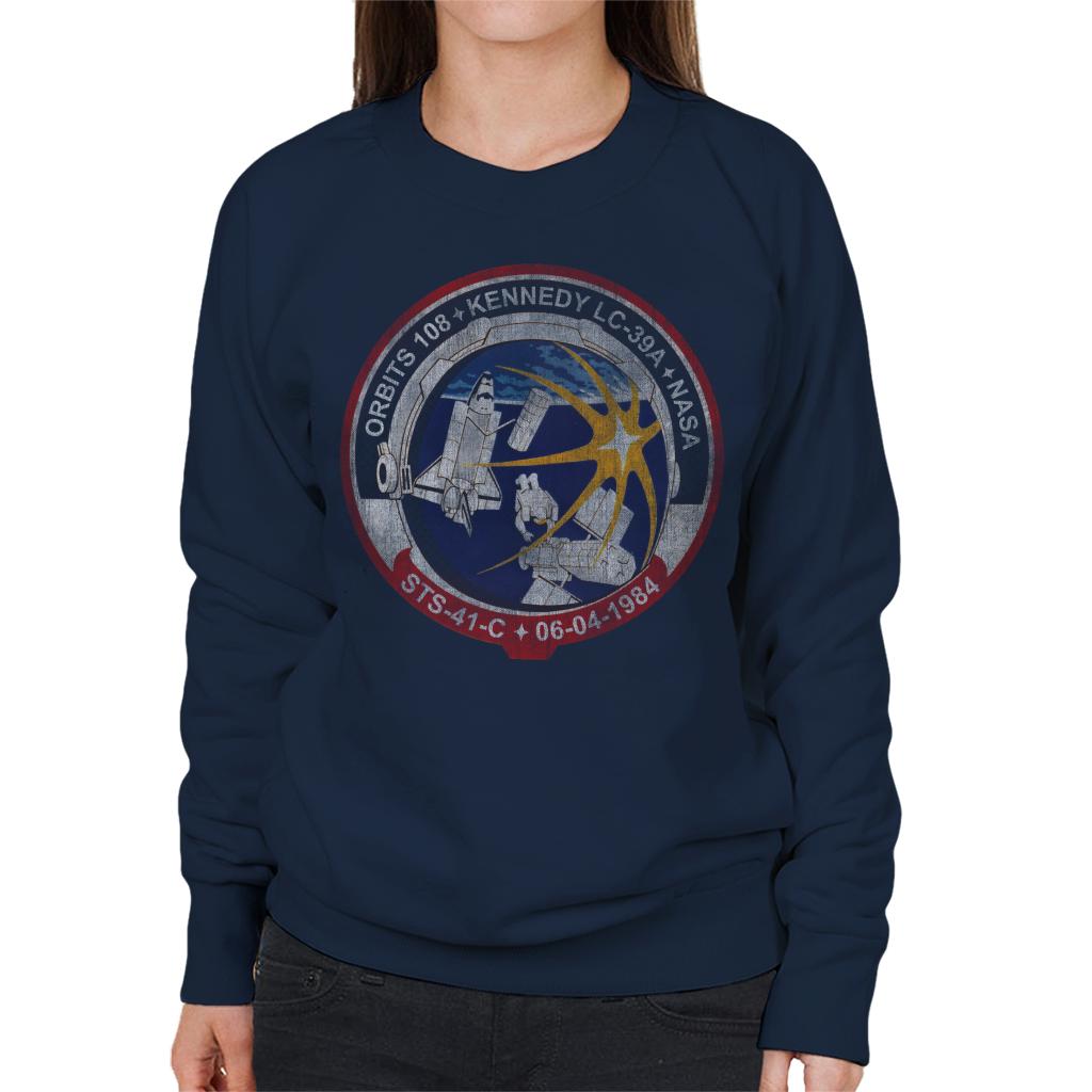 NASA STS 41 C Challenger Mission Badge Distressed Women's Sweatshirt-ALL + EVERY