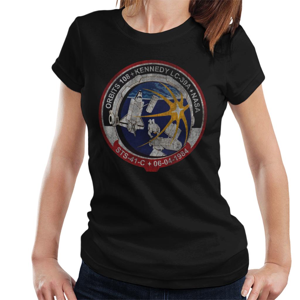 NASA STS 41 C Challenger Mission Badge Distressed Women's T-Shirt-ALL + EVERY