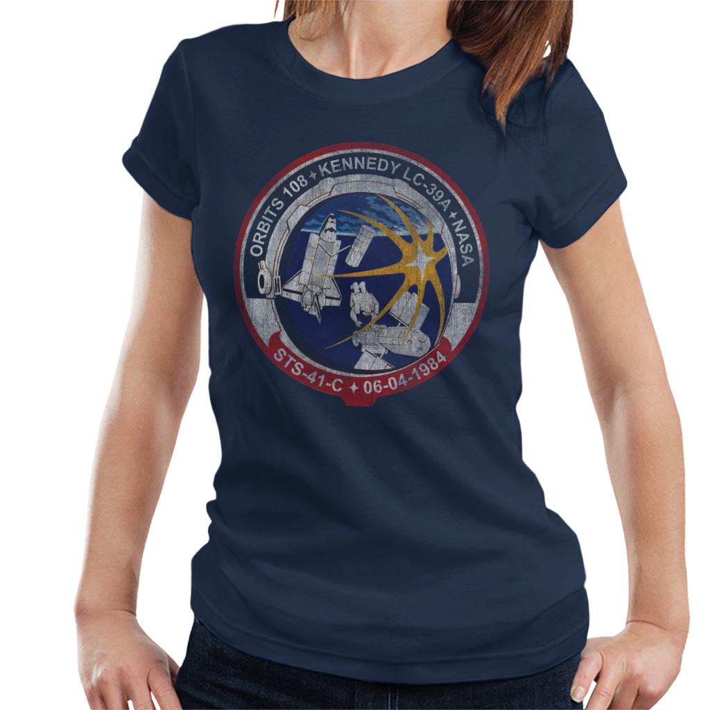 NASA STS 41 C Challenger Mission Badge Distressed Women's T-Shirt-ALL + EVERY