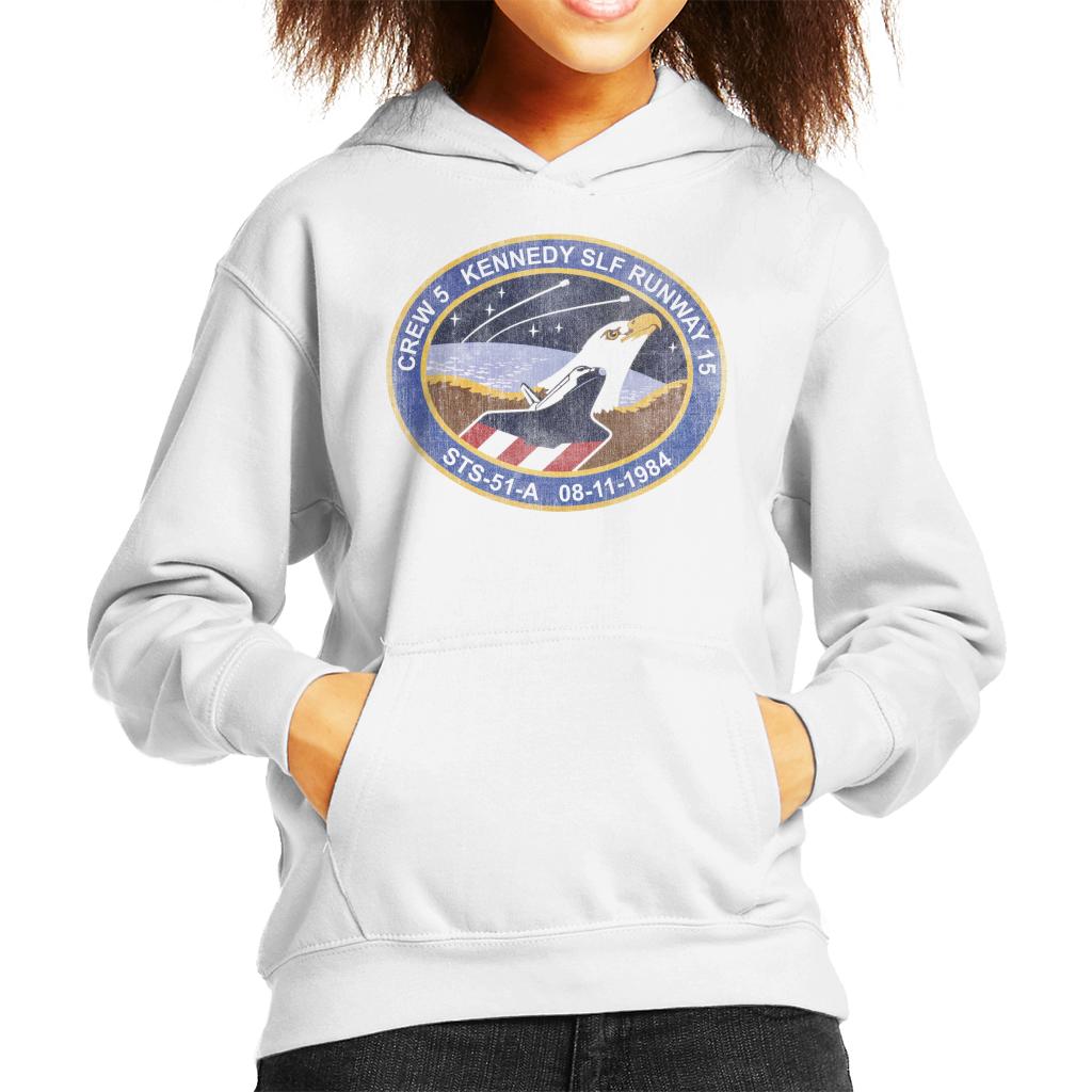 NASA STS 51 A Discovery Mission Badge Distressed Kids Hooded Sweatshirt-ALL + EVERY