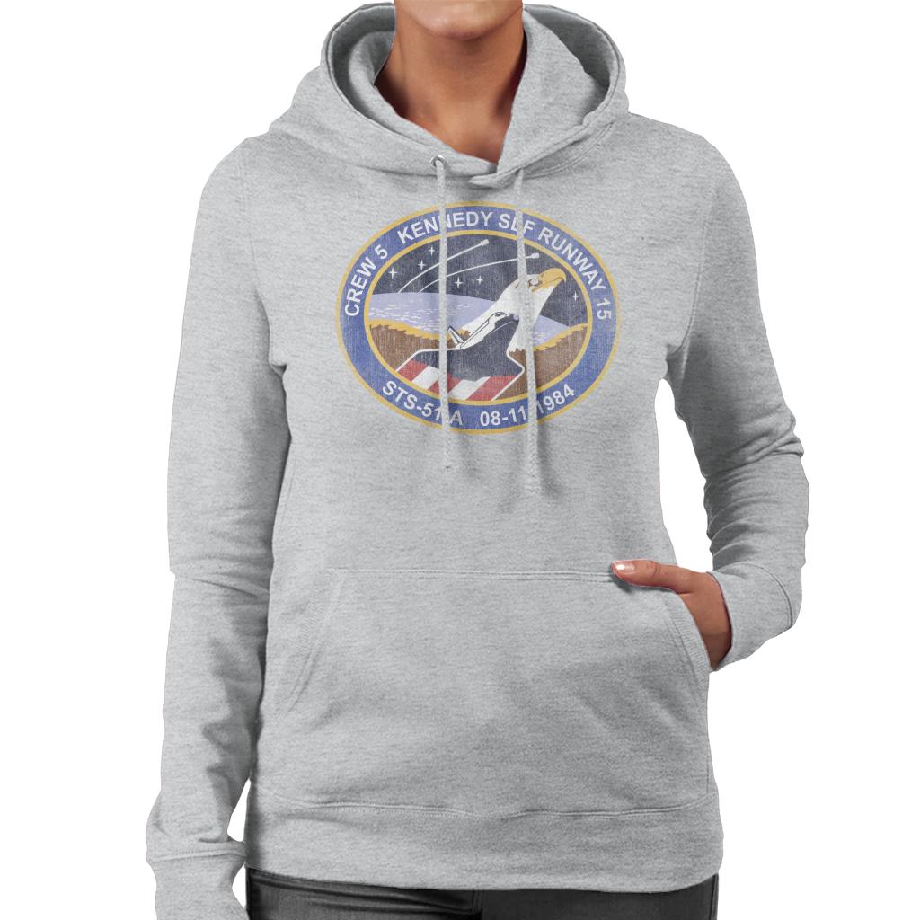 NASA STS 51 A Discovery Mission Badge Distressed Women's Hooded Sweatshirt-ALL + EVERY