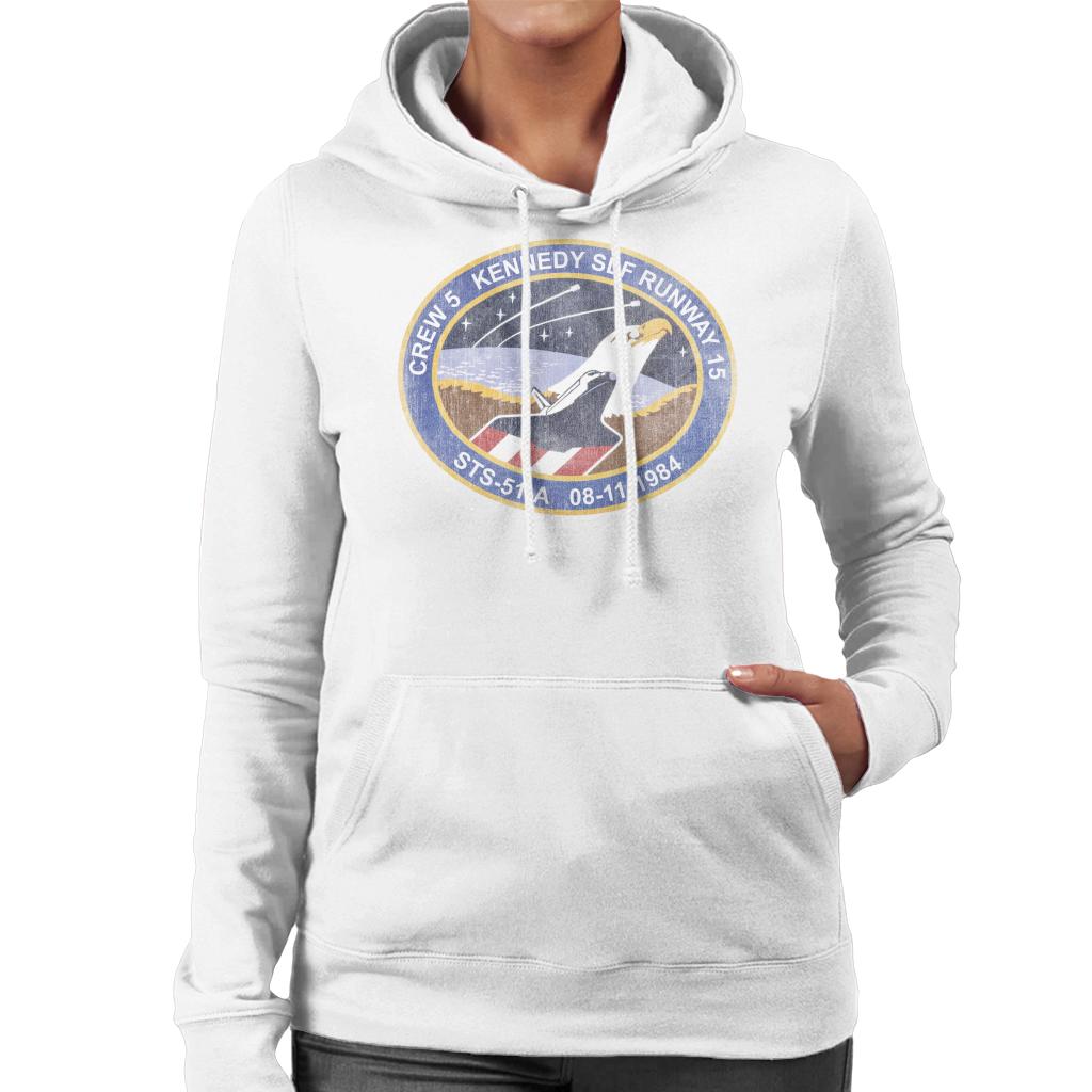 NASA STS 51 A Discovery Mission Badge Distressed Women's Hooded Sweatshirt-ALL + EVERY