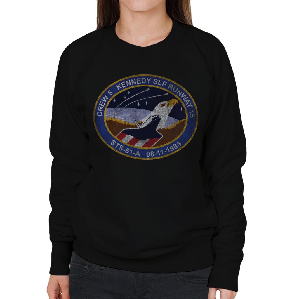NASA STS 51 A Discovery Mission Badge Distressed Women's Sweatshirt-ALL + EVERY