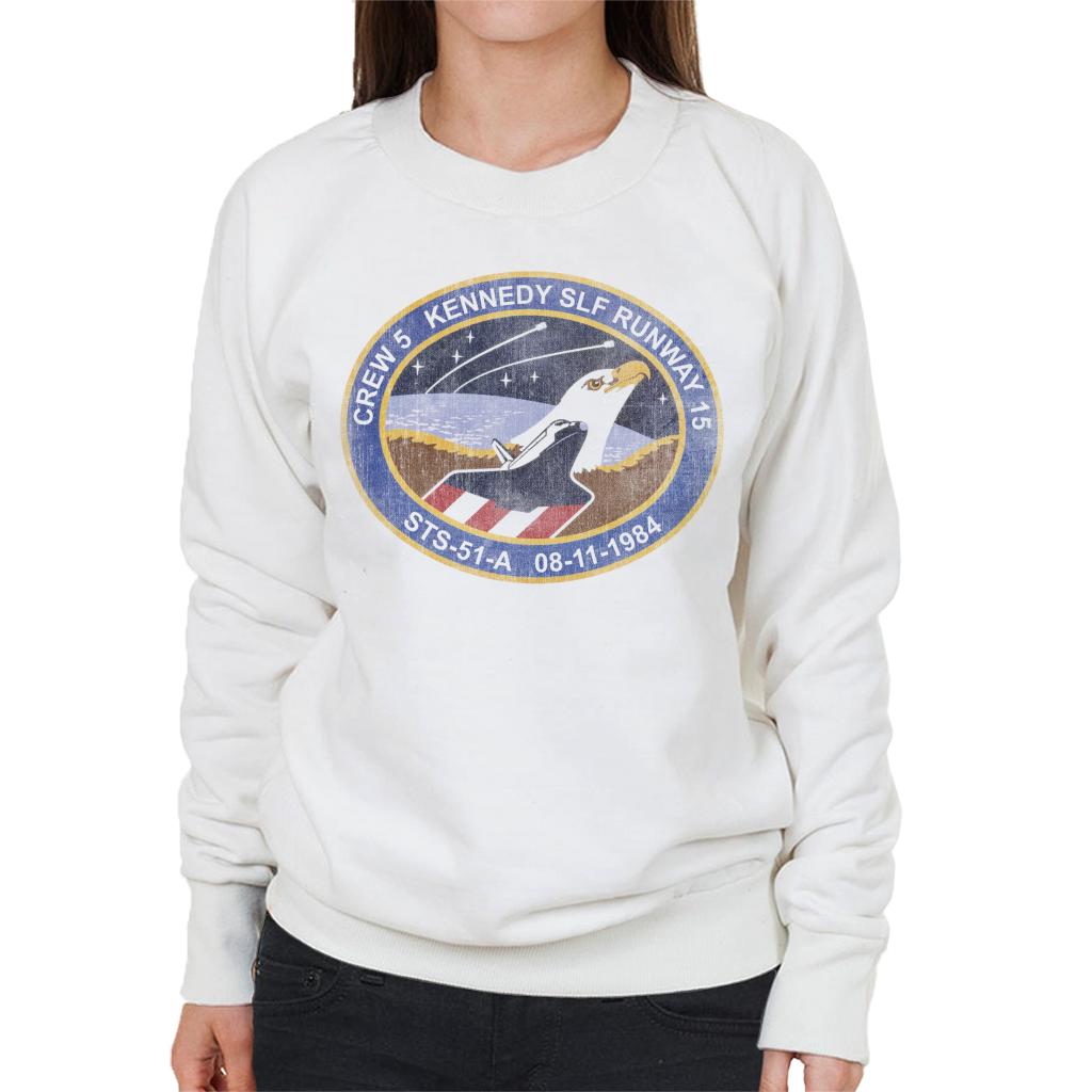NASA STS 51 A Discovery Mission Badge Distressed Women's Sweatshirt-ALL + EVERY