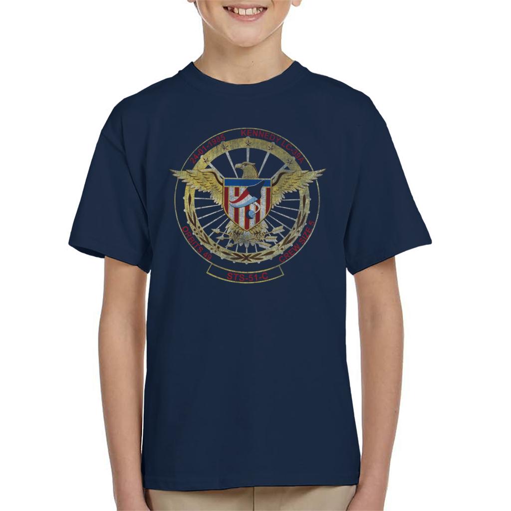 NASA STS 51 C Discovery Mission Badge Distressed Kids T-Shirt-ALL + EVERY