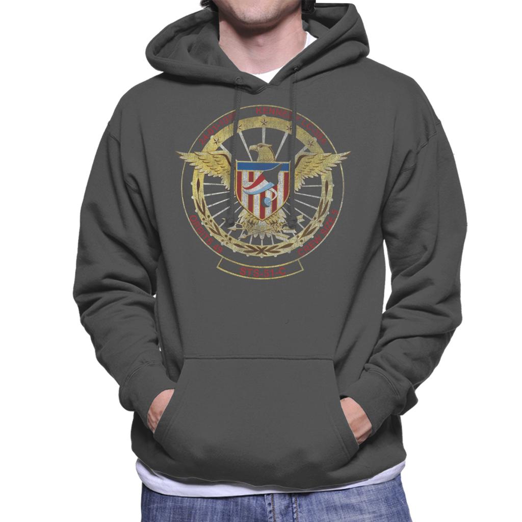 NASA STS 51 C Discovery Mission Badge Distressed Men's Hooded Sweatshirt-ALL + EVERY