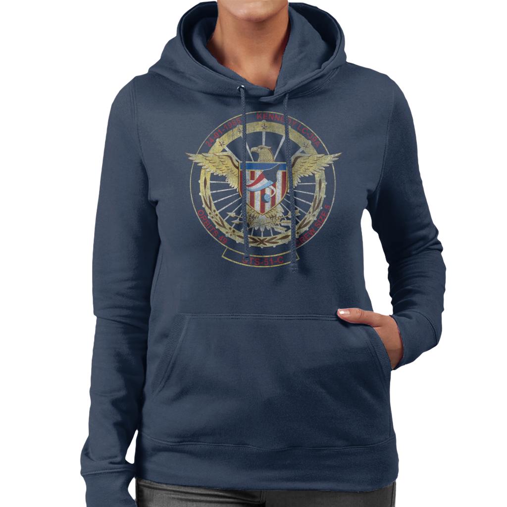 NASA STS 51 C Discovery Mission Badge Distressed Women's Hooded Sweatshirt-ALL + EVERY