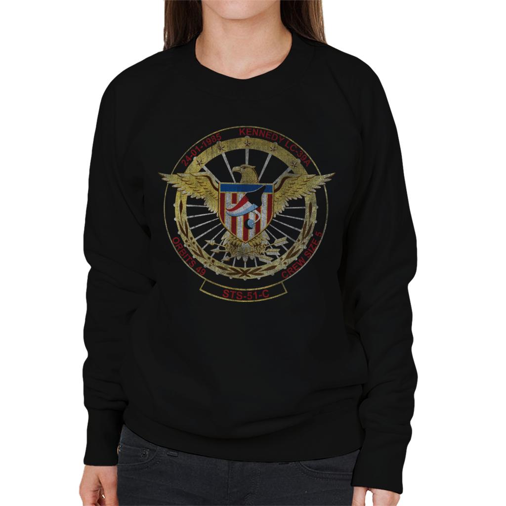 NASA STS 51 C Discovery Mission Badge Distressed Women's Sweatshirt-ALL + EVERY