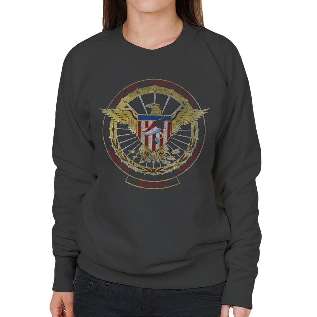 NASA STS 51 C Discovery Mission Badge Distressed Women's Sweatshirt-ALL + EVERY