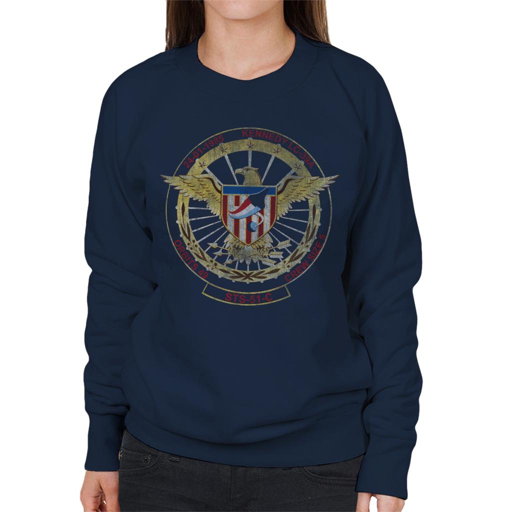 NASA STS 51 C Discovery Mission Badge Distressed Women's Sweatshirt-ALL + EVERY